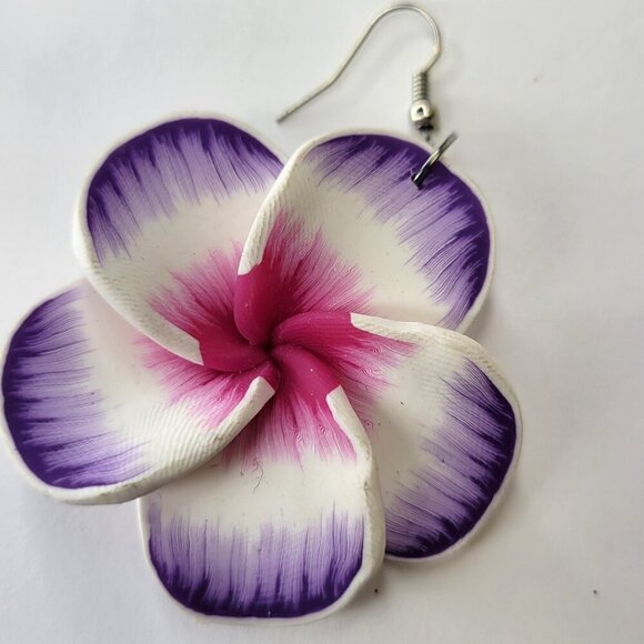 Purple and White Floral Earrings Light Flower Earrings - Picture 3 of 6